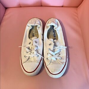 Converse Women’s Low Top White Canvas Sneakers with Red Trim